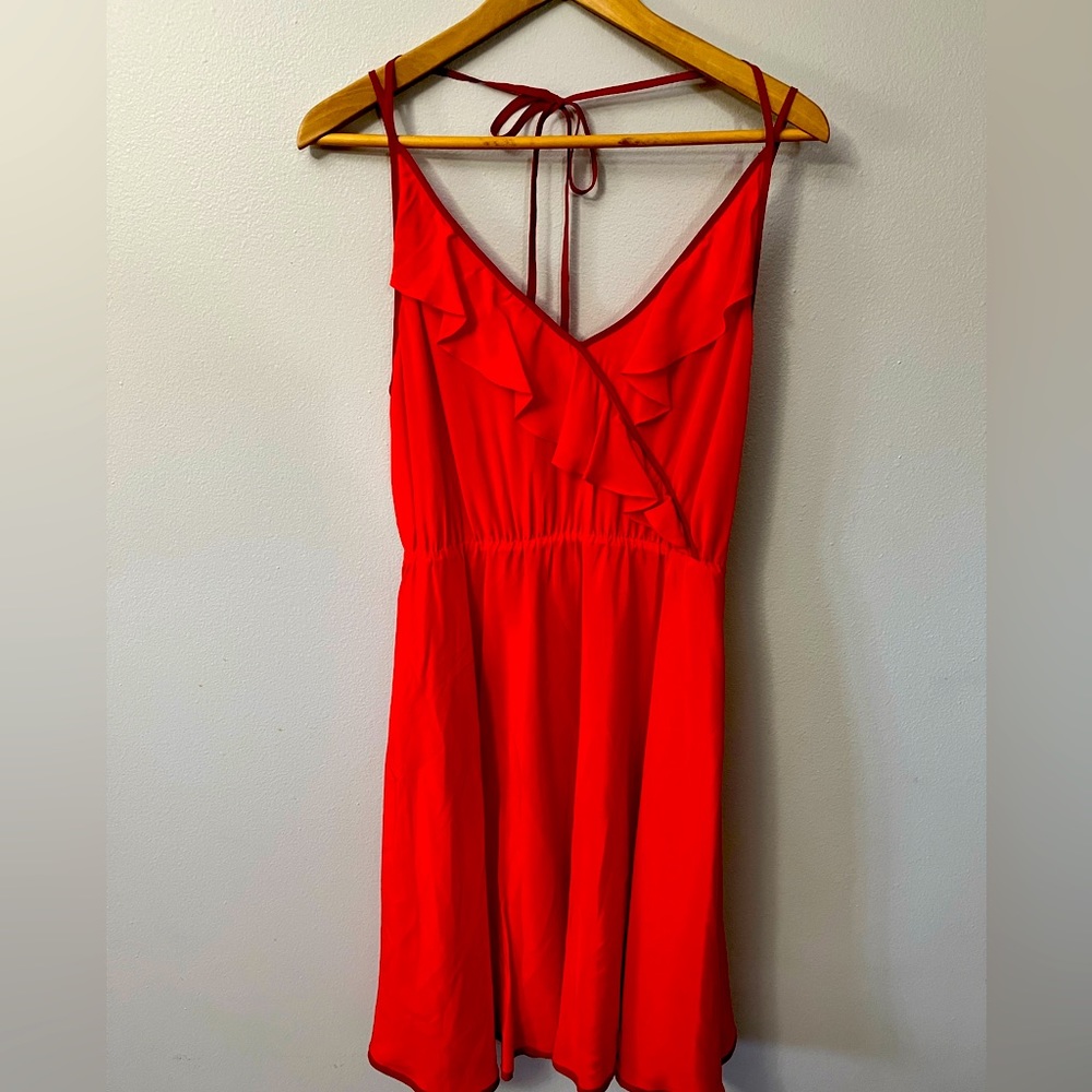 Anthropologie Red Ruffle V-Neck Sundress